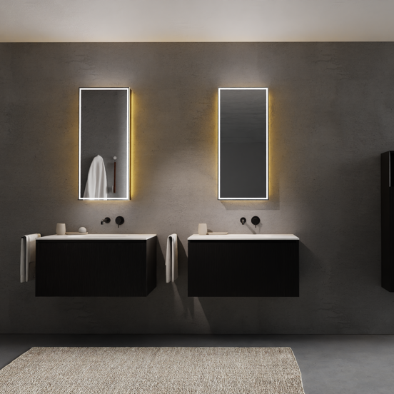 Balmani Mara spiegelkast 45 x 100 cm mat zwart met spiegelverlichting en anti-damp