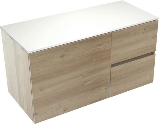 Storke Edge hängendes Möbelstück Set: 100 x 46 cm, Rohe Eiche, mit Tavola Einzel Waschtischplatte, Solid Surface Weiß matt