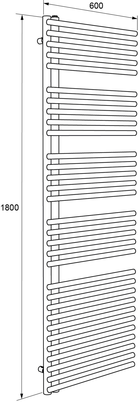 Vipera Nevada einzel Handtuchheizkörper 60 x 180 cm elektrische Heizung weiß glänzend Seitenanschluss 970W, inkl. Widerstand, nicht für Deutschland geeignet