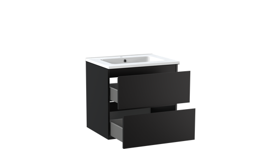 Linie Lado meuble salle de bains suspendu 60 x 46 cm noir mat avec Vano plan simple en marbre composite blanc brillant