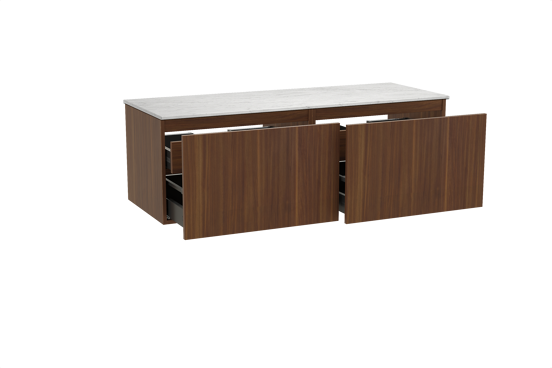 Balmani Sfera hängendes Möbelstück Set: 150 x 55 cm, Amerikanischer Nussbaum, mit Stretto Einzel- oder Doppel Waschtischplatte, Marmor Carrara
