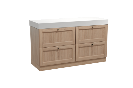 Balmani Lemon staand badkamermeubel 150 x 55 cm verweerde eik met Dominus enkel of dubbel tablet in solid surface mat wit