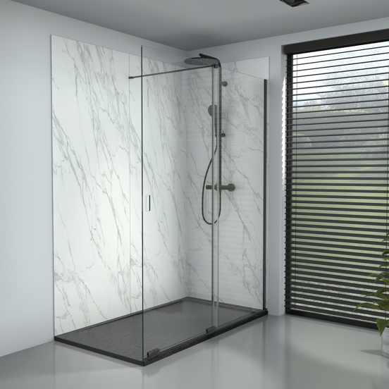Balmani Move Walk-In-Dusche mit Schiebetür 160 x 200 cm, Klarglas, matt schwarz Profil