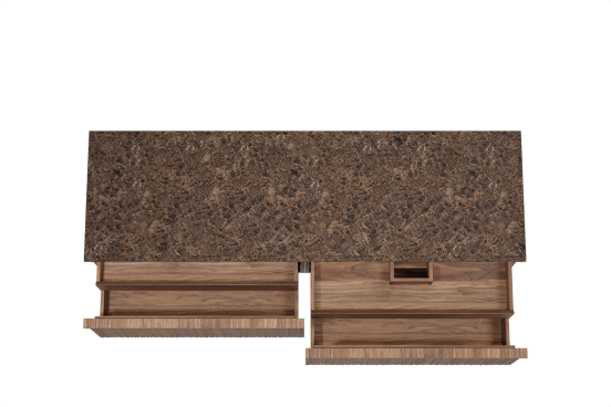 Balmani Forma meuble salle de bains suspendu 180 x 55 cm noyer américain avec Stretto tablette simple ou double en marbre dark emperador, Nervure circulaire asymétrique verticale