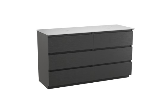 Balmani Lucida staand badkamermeubel 150 x 55 cm zwarte eik met Facetta dubbel tablet in solid surface mat wit