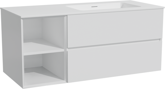 Storke Edge zwevend badmeubel 120 x 52 cm mat wit met Mata asymmetrisch rechtse wastafel in solid surface mat wit