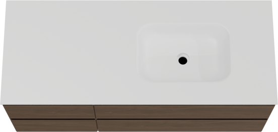 Balmani Mitra meuble salle de bains suspendu 135 x 55 cm noyer américain avec Tablo Arcato vasque asymétrique droite en solid surface blanc mat