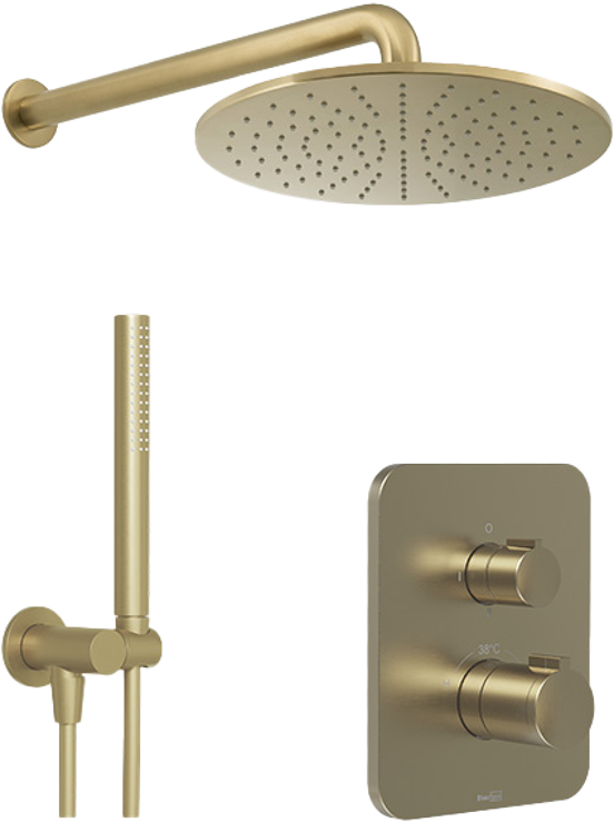 Blaufoss Smartbox Softline colonne de douche encastrée robinet thermostatique avec douche de tête rond 30cm Brushed Champagne Gold