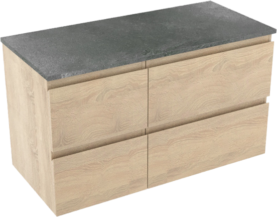 Linie Lado zwevend badmeubel 100 x 46 cm wit eiken met Lado enkel of dubbel wastafelblad in melamine grijze leisteen