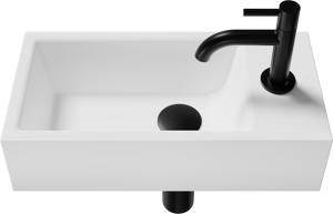 Luca Varess Cubic midi Lave-mains blanc brillant Porcelaine 40x20cm droite avec robinet noir et fournitures