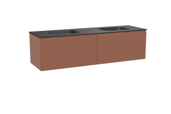 Balmani Sfera hängendes Möbelstück Set: 180 x 55 cm, Cotto, mit Tablo Arcato Doppelwaschtisch, Schwarzes Granit
