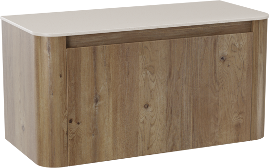 Storke Soft hängendes Möbelstück Set: 100 x 46 cm, Eiche rau, mit Tavola Soft Einzelwaschtischplatte Solid Surface Beige Granit