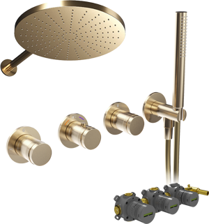 Blaufoss Pavilion robinet thermostatique Set de douche pluie encastré avec douche de tête 30 cm brushed champagne gold