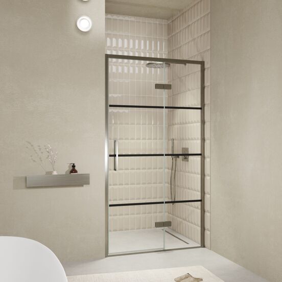 Balmani Senses Design porte pivotante à droite 120 cm x 210 cm verre Lined, Profil Brushed GunMetal, coating inclus