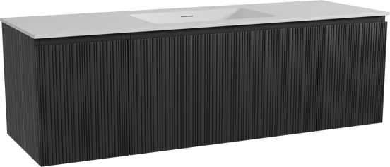 Storke Ribs meuble salle de bains suspendu 155 x 52 cm chêne noir avec Mata plan simple en solid surface blanc mat, Nervure droite asymétrique verticale