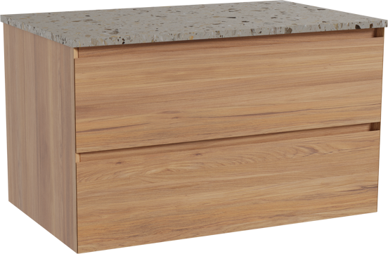 Balmani Mitra meuble salle de bains suspendu 90 x 55 cm teck avec Stretto tablette simple en terrazzo greige terrazzo