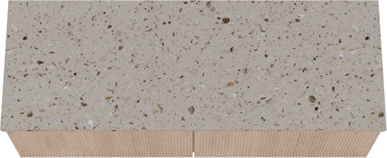 Balmani Forma hängendes Möbelstück Set: 150 x 55 cm, Naturbelassene Eiche, mit Stretto Einzel- oder Doppel Waschtischplatte, Terrazzo in Greige, Vertikale symmetrische gerade Rippe
