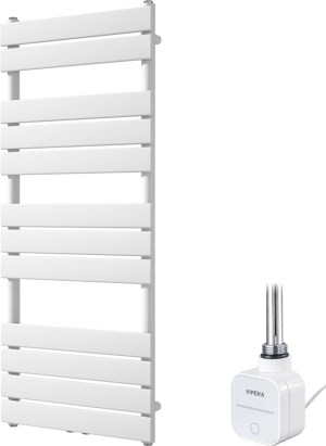 Vipera Vulcan enkele handdoekradiator 50 x 120 cm elektrische verwarming mat wit zij- en middenaansluiting 500W, weerstand inbegrepen