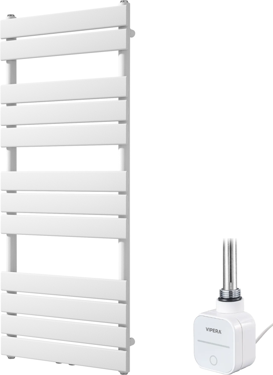 Vipera Vulcan enkele handdoekradiator 50 x 120 cm elektrische verwarming mat wit zij- en middenaansluiting 500W, weerstand inbegrepen