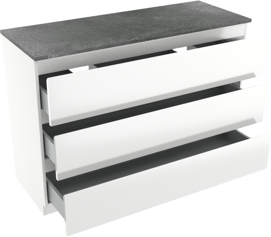 Linie Lado staand badkamermeubel 120 x 46 cm glanzend wit met Lado enkel of dubbel tablet in melamine leisteen grijs