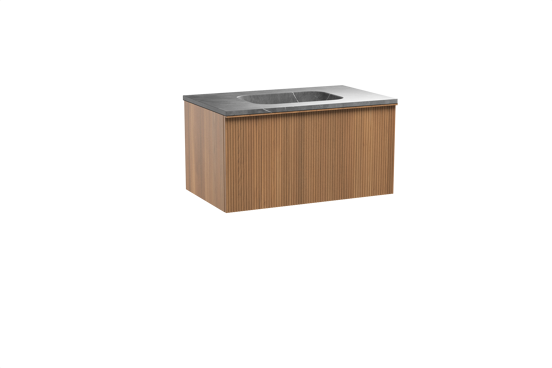 Balmani Forma meuble salle de bains suspendu 90 x 55 cm teck avec Tablo Arcato plan simple en marbre pietra grey, Nervure droite symétrique verticale