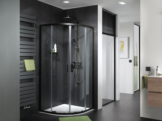 Luca Varess Vidor paroi de douche quart de rond 90 x 90 cm verre transparent profil noir mat
