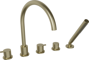 Blaufoss Round 5 trous Robinet de baignoire sur gorge brushed champagne gold set douchette incl.