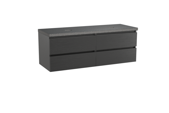 Balmani Lucida meuble salle de bains suspendu 150 x 55 cm chêne noir avec Rock tablette double en granit noir