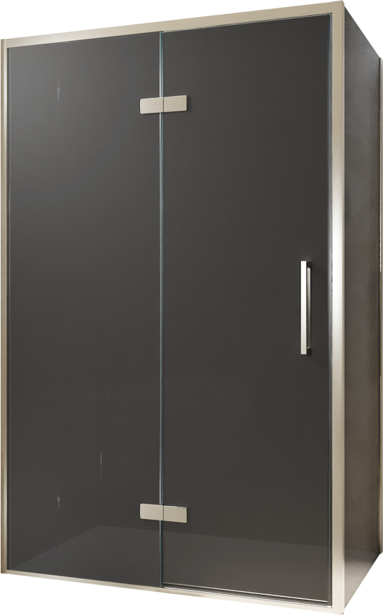 Balmani Senses Design douchehoek met linkse draaideur en vaste zijwand, 120 x 90 cm, Rookglas, Brushed CoolMetal profielen, met coating