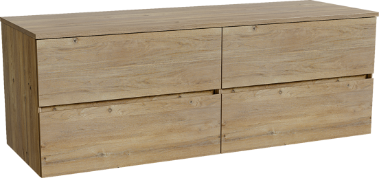Storke Edge zwevend badkamermeubel 150 x 52 cm ruwe eik met Panton enkel of dubbel tablet in melamine ruwe eik