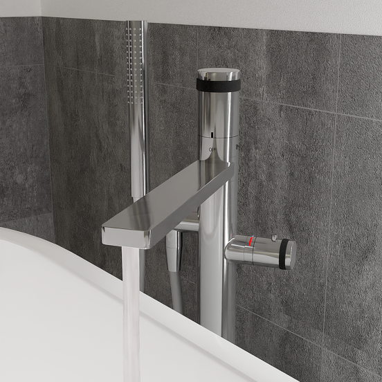 Blaufoss Sonic Thermostat freistehende Badewannenarmatur: Chrom glänzend, mit Brausekopf