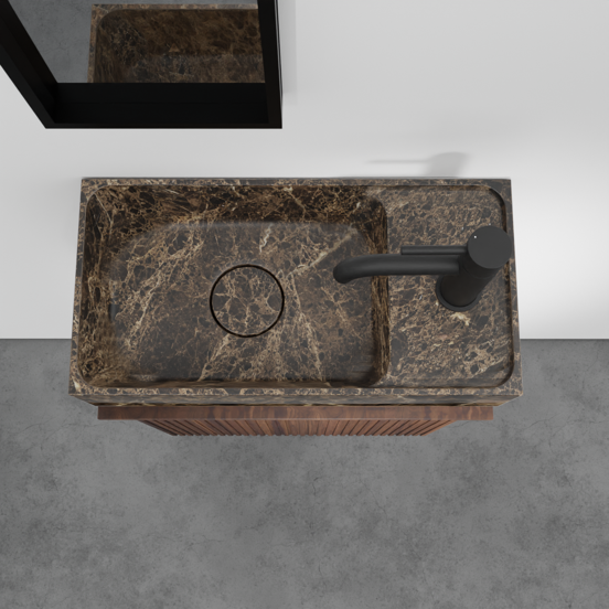 Balmani Forma hängendes Badmöbel Set (Gäste WC): 42 x 21 cm, amerikanischer Nussbaum, Dama Waschtisch, Dark Emperador Marmor