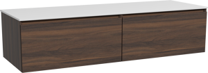 Storke Edge hängendes Möbelstück Set: 150 x 52 cm, Nussbaum, mit Tavola Einzel- oder Doppel Waschtischplatte, Solid Surface Weiß matt