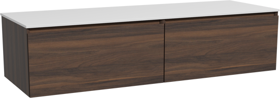 Storke Edge meuble salle de bains suspendu 150 x 52 cm noyer avec Tavola tablette simple ou double en solid surface blanc mat