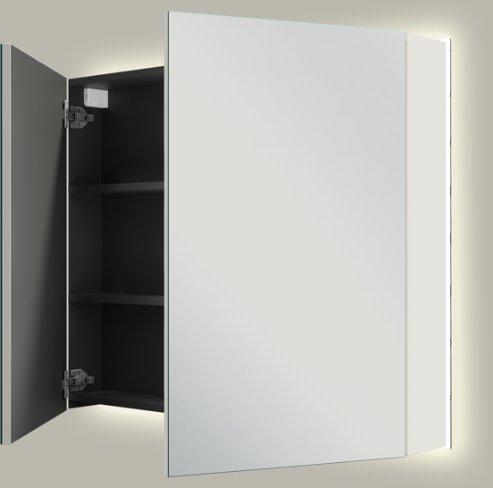 Linie Montro spiegelkast 90 x 75 cm hoogglans wit met spiegelverlichting