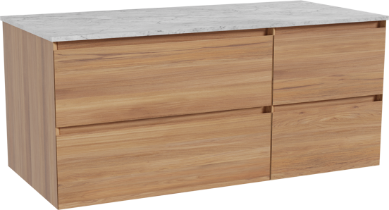 Balmani Mitra zwevend badkamermeubel 120 x 55 cm teak met Stretto enkel of dubbel tablet in marmer carrara