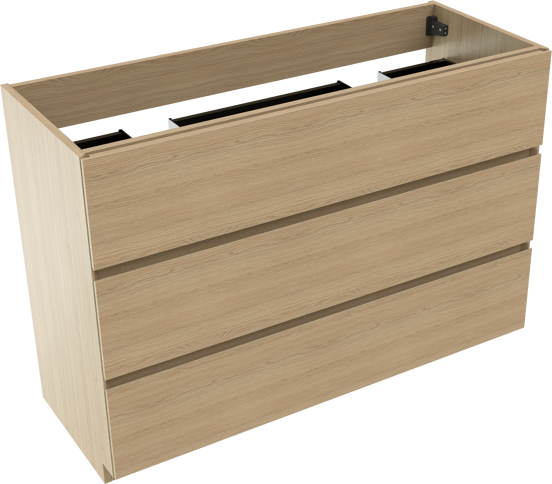 Storke Edge staande wastafelonderkast 120 x 46 cm natuur eik 3 lades 2 sifonuitsparingen
