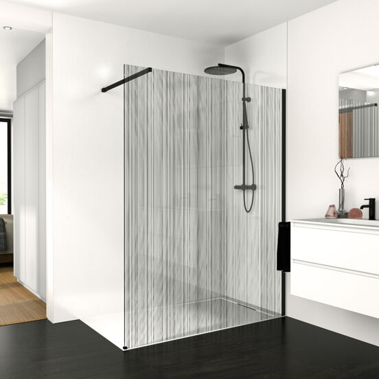 Balmani Modular inloopdouche 180 x 200 cm barcode zwart glas mat zwart profiel