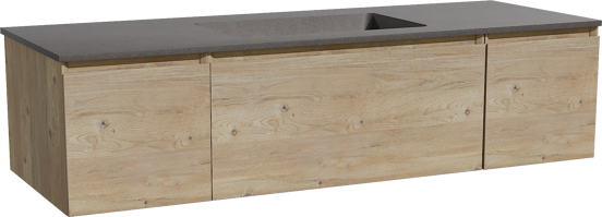 Storke Edge zwevend badkamermeubel 145 x 52 cm ruwe eik met Scuro enkele wastafel in kwarts mat zwart
