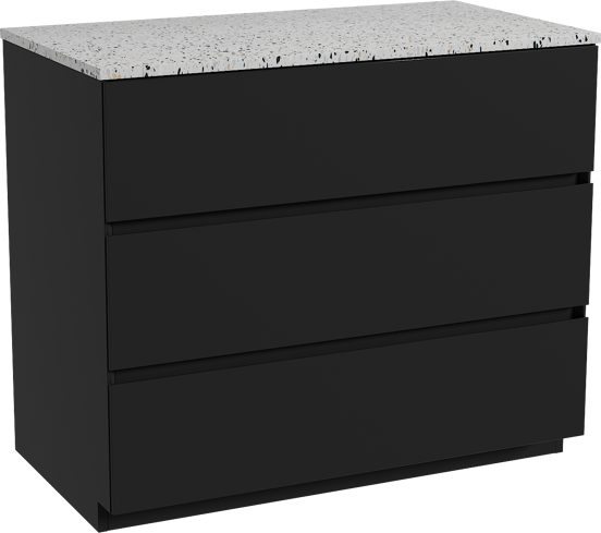 Storke Edge staand badmeubel 95 x 52 cm mat zwart met Tavola enkel wastafelblad in mat wit/zwart terrazzo