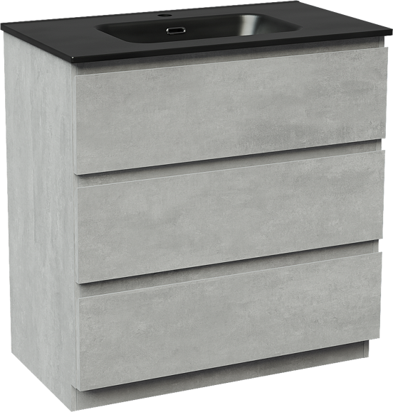 Linie Lado meuble salle de bains à poser 80 x 46 cm béton gris foncé avec Baro plan simple en porcelaine noir mat
