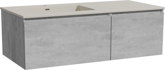 Storke Edge meuble salle de bains suspendu 110 x 52 cm béton gris foncé avec Diva vasque asymétrique gauche en top solid soie grise