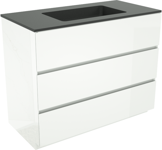 Storke Edge meuble salle de bains à poser 105 x 52 cm blanc brillant avec Scuro plan simple en quartz noir mat