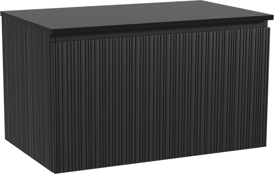 Storke Ribs meuble salle de bains suspendu 85 x 52 cm chêne noir avec Panton tablette simple en mdf enduit de poudre noir mat, Nervure droite asymétrique verticale