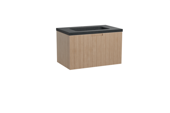 Balmani Adagio meuble salle de bains suspendu 90 x 55 cm chêne vieilli avec Napoli plan simple en granit noir