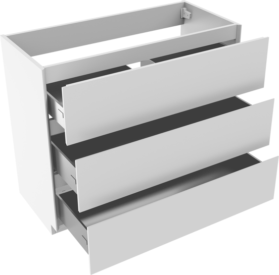 Storke Edge stehender Waschbeckenunterschrank: 100 x 46 cm, Weiß glänzend, 3 Schubladen
