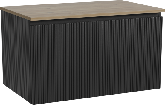 Storke Ribs meuble salle de bains suspendu 85 x 52 cm chêne noir avec Panton tablette simple en mélaminé chêne brut, Nervure droite asymétrique verticale