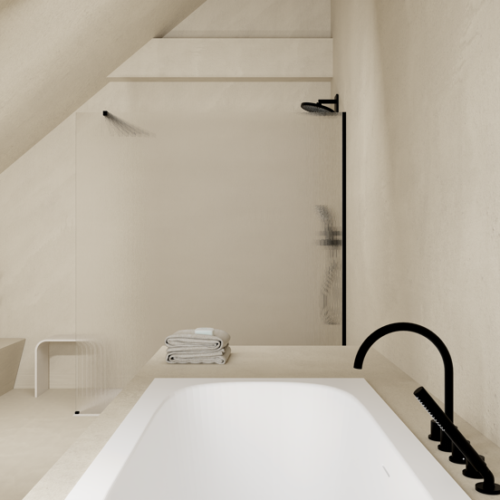 Balmani Modular Walk-In Dusche: 140 x 200 cm, Ribs, inklusive Coating, Profil Schwarz matt