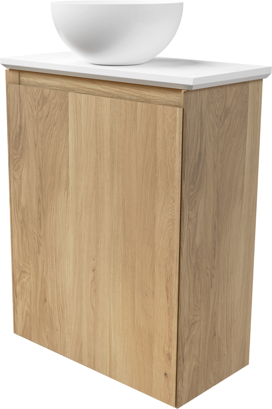Balmani Mitra zwevend toiletmeubel 42 x 21 cm naturel eiken met Facetta wastafelblad en Jazz waskom in matte Solid Surface