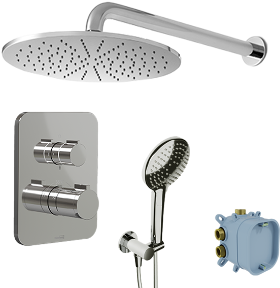 Blaufoss Smartbox Softline colonne de douche encastrée robinet thermostatique avec douche de tête ronde 30 cm chrome brillant
